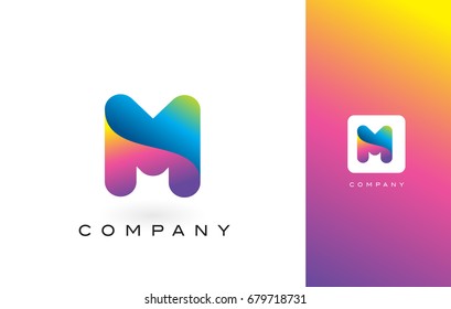 M Logo Letter With Rainbow Vibrant Colors.M Colorful Modern Trendy Purple and Magenta Letters Vector Illustration.