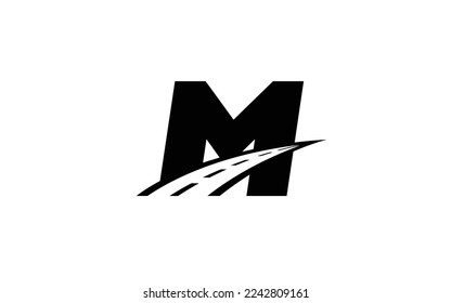 M Letra con logotipo con concepto ROAD para la plantilla 