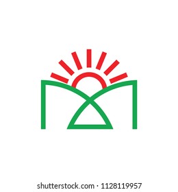 M logo letter with sun and mountain logo