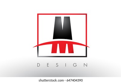 M Logo Letters with Red and Black Colors and Swoosh. Creative Letter Design Vector.