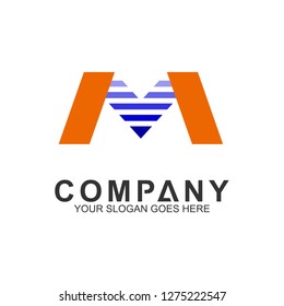 M logo with line shape, modern letter M business logo template