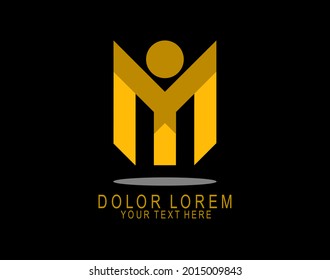 Logo de M con elemento de medalla diseño de icono creativo ilustración vectorial