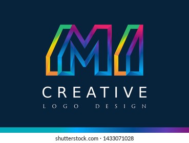 M I Logo. MI Letter Design Vector with Magenta blue and green yellow color