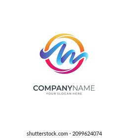 M logo in minimalist style with circle background, initial letter M logo template with gradient colors