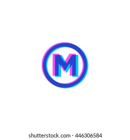 M logo. Monogram of mixed colors in a circle.