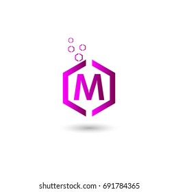 m logo with purple hexagon