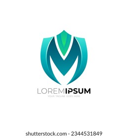 M Logo, Schildsymbol mit Buchstabe M, Design-Vektorgrafik, bunter Stil