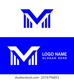 M logo template design with blue color example.