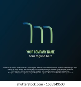M logo with three pillar shapes, green and blue gradient color, Vector.