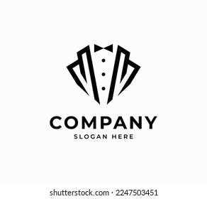 M logo tuxedo tie cool style gentlemen male buttons pocket push restaurant businessman vector logo design