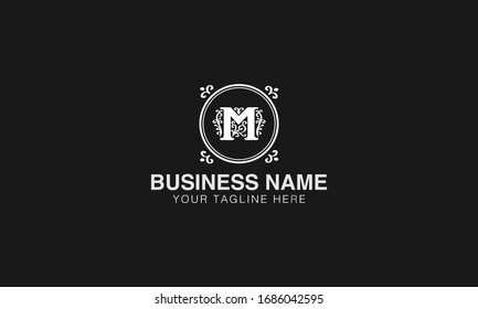 m  logo Unique Minimal Style golden and black colour initial based logo design vector illustrator
