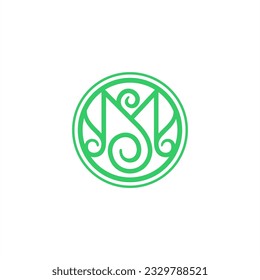 M logo vector nature line in circle and line emblem