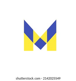 an m logo in yellow and blue on a white background