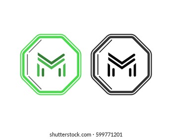 M logotype. Green and monochrome