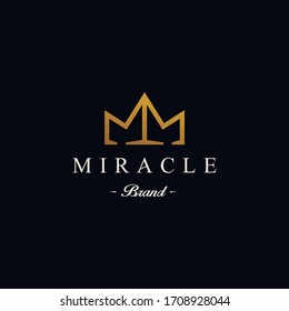 M logotype icon MM logo with crown element symbol in trendy minimal elegant and luxury style