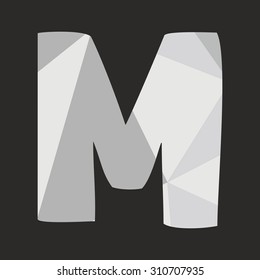 M low poly hand drawn wrapping surface alphabet letter isolated on black background vector illustration