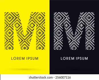 M ,Luxury font, designed using black and white line square geometric shape, logo, symbol, icon, graphic, vector.