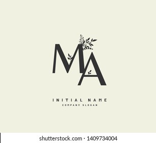 M A MA handwriting logo of initial wedding, fashion, jewerly, heraldic, boutique, floral and botanical with creative template for any company or business.