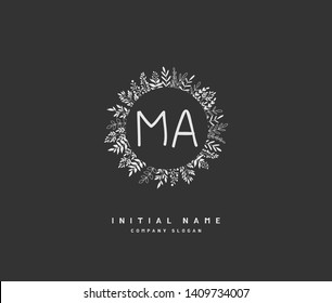 M A MA handwriting logo of initial wedding, fashion, jewerly, heraldic, boutique, floral and botanical with creative template for any company or business.