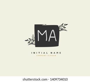 M A MA handwriting logo of initial wedding, fashion, jewerly, heraldic, boutique, floral and botanical with creative template for any company or business.