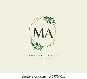 M A MA handwriting logo of initial wedding, fashion, jewerly, heraldic, boutique, floral and botanical with creative template for any company or business.