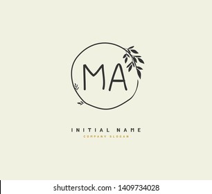 M A MA handwriting logo of initial wedding, fashion, jewerly, heraldic, boutique, floral and botanical with creative template for any company or business.