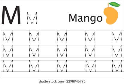 M for mango Text activity for kids. Learn English words for preschoolers.