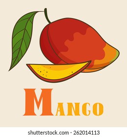 M for mango. Vector Illustration, hand-drawn style.