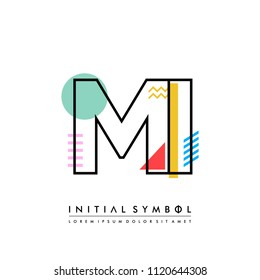 M I Memphis letter style, initial logo template vector full color.