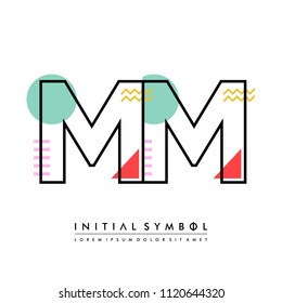 M M Memphis letter style, initial logo template vector full color.