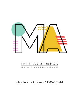 M A Memphis letter style, initial logo template vector full color.
