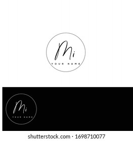 M I MI Initial letter handwriting and signature logo.	