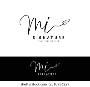 M I MI initial letter signature logo and handwriting leaf