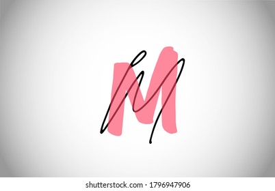 M MM alphabet logo icon. Two types of letter design for company and business corporate identity in pink and black color