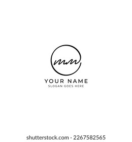 M, MM Initial letter handwritten and signature vector logo. Business template in round shape line art
