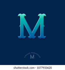 M monogram. Blue-green gradient M letters initial. Typography. Lettering design.
