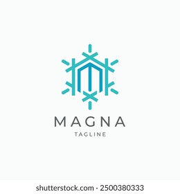 M Monogramm Buchstabe mit Eiskristall Logo Design Konzept Vektorgrafik