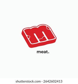 M monogram meat logo. Letter M red meat slice symbol logo icon vector illustration