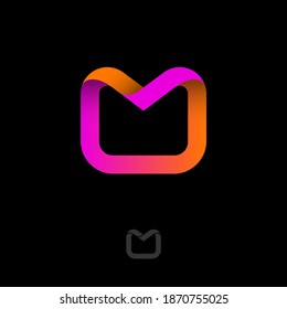 M monogram. M origami logo. bent silk ribbon M letter on a black backgrounds. Logo can be used for business, web, network, clothes, mail icon. 