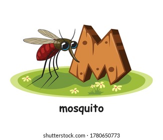 M for Mosquito Cartoon 3D Alphabet Wood Animals