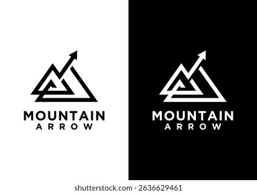 M A or Mountain and financial arrow logo design template. Mountain shape brand, icon, badge or label. Vector	
