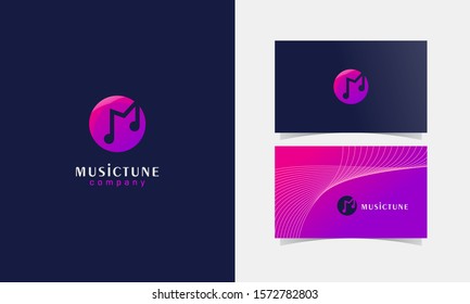 M Music tune logotype vector with business card template design for branding identity