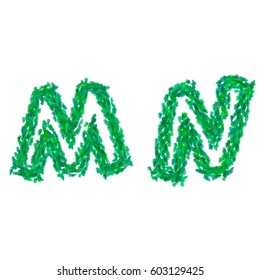 M & N the letters of the English alphabet made in the form of leaves