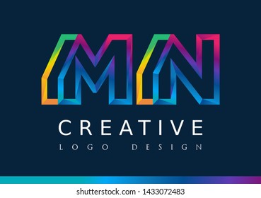 M N Logo. MN Letter Design Vector with Magenta blue and green yellow color