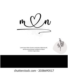 M N MN Escritura manuscrita inicial y logotipo de la firma. Logo inicial del vector de belleza .Moda, boutique, floral y botánica	