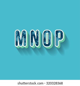 M N O P - 3D Plastique Alphabet - Typography with grunge blue texture and long shadow effect - Vector Illustration - Graphic resource