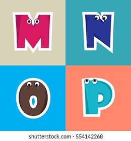 M, N, o, p Cartoon alphabets 