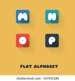 M N O P -Flat Design Button Alphabet - Vector Illustration