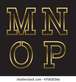M, N, O, P gold stamped letters. Trendy and stylish golden font.