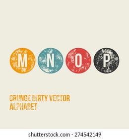 M N O P Grunge Retro Circular Stamp Type - Vector Alphabet - Font